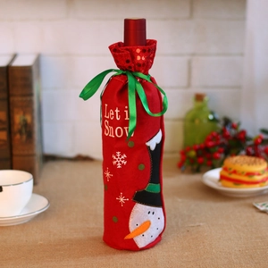 Christmas snowman wine bottle bag with sequins and Let it Snow embroidery on red fabric