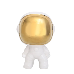 Minimalistische Astronautenfigur aus Keramik mit goldenem Visier, moderne Tischdeko