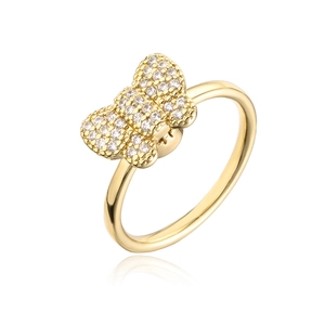 Elegant 18K gold plated copper ring featuring a rotating zircon butterfly design