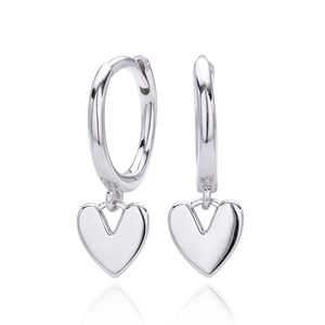 Polished S925 sterling silver heart drop earrings with minimalist round hoop design