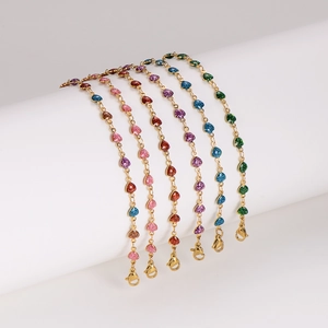 Stainless steel gold bracelets with colorful glitter heart charms and lobster clasp