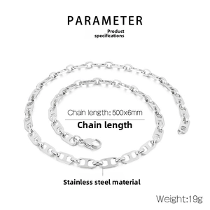 Detailliertes Parameterdiagramm für 6 mm breite Schweinenasen-Halskette aus Edelstahl