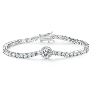 Luxury Copper Zirconia Tennis Bracelet Round Halo Center Inlaid Zirconia Electroplated Unisex Fashion Jewelry Hip Hop Bracelet