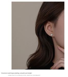 Detailed view of Halo style cubic zirconia stud earrings in s999 sterling silver