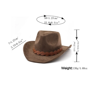 Guide des tailles détaillé pour chapeau de cowboy en daim marron avec mesures précises