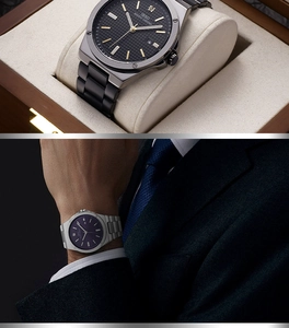 Close-up of IBSO men's quartz watch with textured dial and stainless steel strap detail