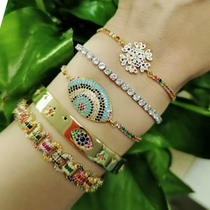 Evil Eye Zircon Bracelet Copper Micro Pave Adjustable Drawstring Colorful Jewelry Unisex
