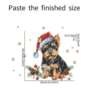 Detailed dimension guide for Christmas Yorkshire Terrier wall sticker with stars