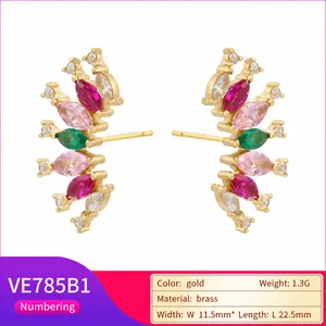 Luxurious 18K gold plated brass fan shaped earrings with colorful marquise crystals