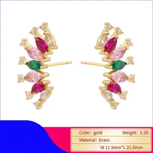 Luxurious 18K gold plated brass fan shaped earrings with colorful marquise crystals