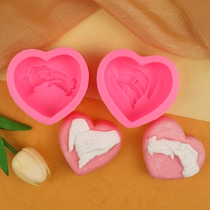 3D heart silicone mold set for DIY candles featuring romantic hand gesture patterns