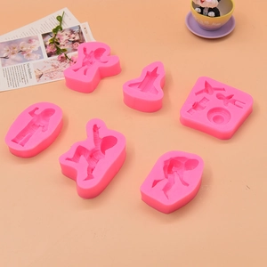 6-piece pink silicone astronaut and rocket fondant molds for space theme cake decorating