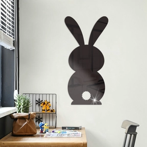 Black acrylic rabbit mirror wall sticker for Happy Easter holiday home decoration