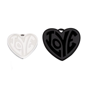 Polished heart pendant charms with LOVE cutout in black and silver finishes