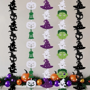 Halloween felt banner set with witch hat, ghost, pumpkin, and frankenstein hanging decor