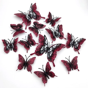 Set of 12 red 3D butterfly wall stickers with skull and rose patterns for Halloween