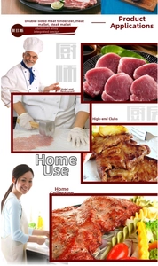Detail of professional dual-sided aluminum meat mallet for tenderizing steaks and pork