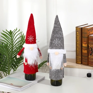 Weihnachten Gesichtsloser Zwerg Weinflaschenhülle Rudolph Puppe Ornament Bestickter Stoff Flaschenhülle Für Feiertag Haus Tischdekoration