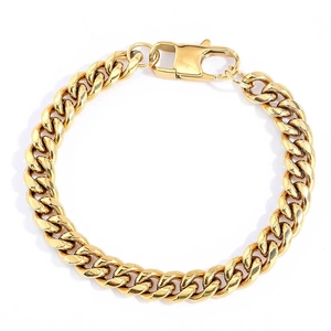 Polished golden stainless steel Cuban link bracelet with lobster clasp for men