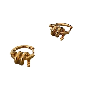 Minimalist S925 sterling silver twisted knot hoop earrings in bright gold finish