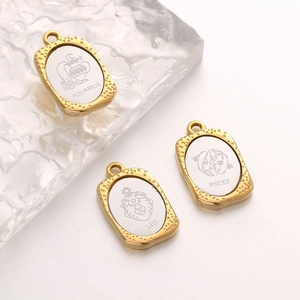 Gold framed stainless steel zodiac pendants for DIY necklaces featuring Aquarius Leo Pisces