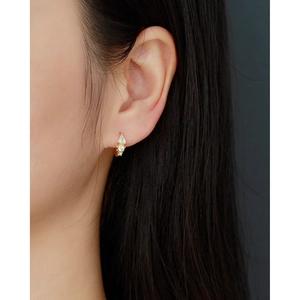 French luxury gold S925 silver hoop earrings with three clear drop zircon stones