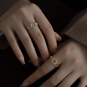 Minimalist geometric hollow S925 silver rings in gold and silver finish for women