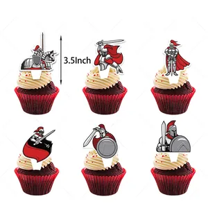 Medieval knight cupcake toppers set for birthday party cake decoration 3.5 inch
