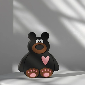 Minimalist black sitting bear silicone mold for DIY crafts with pink heart details