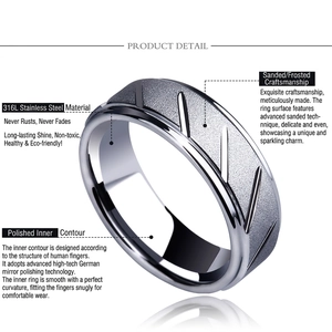 Men's 316L stainless steel frosted ring with brushed texture and ergonomic inner curve