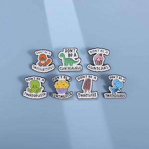Funny cartoon dinosaur and octopus enamel pin set with creative colorful ice cream designs