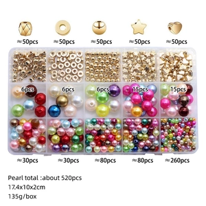 DIY jewelry making kit with 520pcs ABS faux pearls and metal spacer beads in a 15-grid box