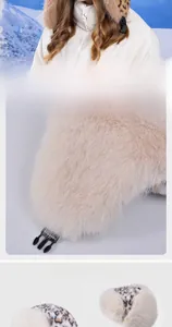 Detail of plush earflap hat featuring soft faux fur texture and leopard print lining