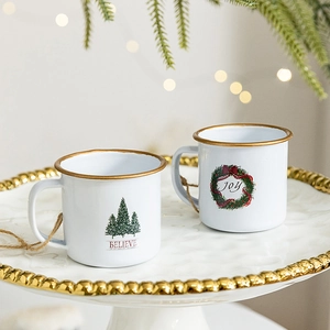 Christmas Mini Mug Hanging Ornaments Iron Enamel Style Believe Joy Pattern Xmas Tree Decoration Holiday Party Decor