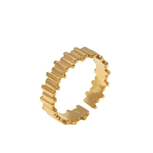 Minimalist golden stainless steel open ring with stylish geometric castle-edge design