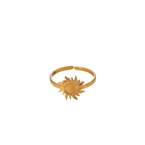 Adjustable gold stainless steel ring with sunburst cross and evil eye motif