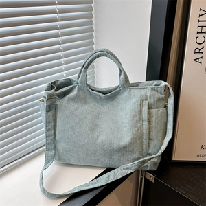 Women Corduroy Tote Bag Large Capacity Crossbody Handbag With Adjustable Strap Casual Simple Daily Style Zipper Closure