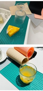 Rollable silicone drying mats in multiple colors featuring non-slip drainage texture for kitchen