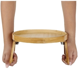 Bamboo sofa armrest tray table with folding legs for drinks and snacks holder