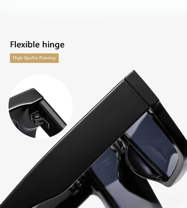 Detail view of flexible metal hinge and premium black finish on stylish sunglasses