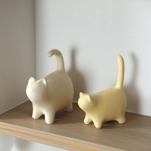 Modern Minimalist Ceramic Cat Figurine Abstract Animal Statue For Home Desktop Office Decor Matte Sesame Glaze Ornament