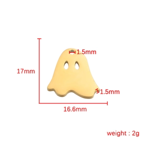 Golden mirror finish ghost pendant for Halloween DIY jewelry with dimension markings