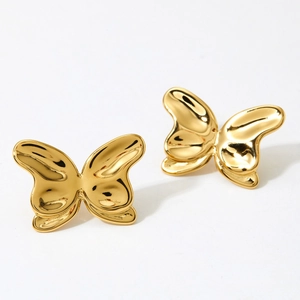 Polished golden butterfly stud earrings in 316 stainless steel for women fashion