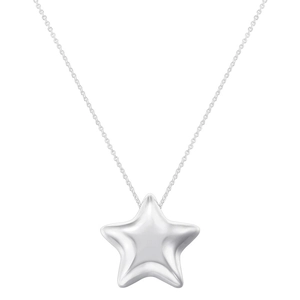 Macro shot of silver star pendant necklace with polished finish on O-link chain