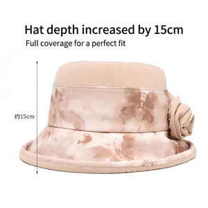 Cappello da sole da donna beige con protezione UV, fiori e corona profonda 15cm