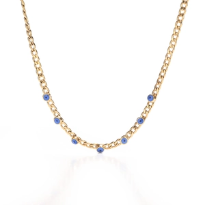 Gold plated 18K titanium steel choker featuring seven blue evil eye beads for women