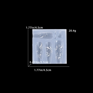 Detailed view of 4.5cm square silicone nail art mold showing 3D lily and floral patterns