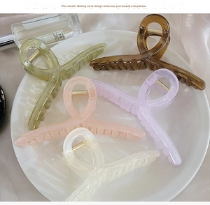 Detailed set of five large translucent resin hair clips in various elegant pastel colors