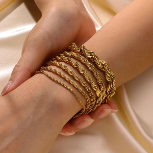 Women's 18K gold plated stainless steel twisted rope chain bracelets in various sizes