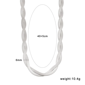 Detailed view of silver flat snake chain with 6mm width and 40+5cm length specs